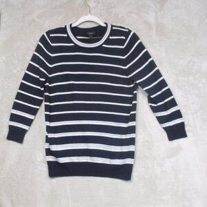 J. Crew Tippi Sweater Women's Size M Blue Striped Merino Wool 3/4 Sleeve